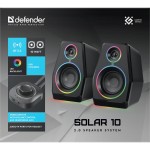 Акустична система 2.0 Defender Solar 10, 10Вт, Bluetooth, RGB підсвітка, USB, чорна Акустична система 2.0 Defender Solar 10, 10Вт, Bluetooth, RGB підсвітка, USB, чорна