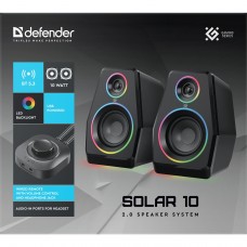 Акустична система 2.0 Defender Solar 10, 10Вт, Bluetooth, RGB підсвітка, USB, чорна
