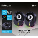 Акустична система 2.0 Defender Solar 8, 10Вт, Bluetooth, RGB підсвітка, USB, чорна