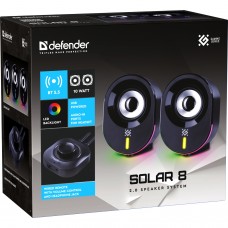 Акустична система 2.0 Defender Solar 8, 10Вт, Bluetooth, RGB підсвітка, USB, чорна