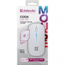 Мишка Defender Coda MB-261 бездротова Bluetooth+2 4 ГГц ігрова 3 кн 1600 dpi 300mAh біла (52262)