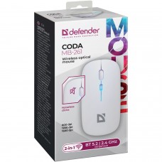 Мишка Defender Coda MB-261 бездротова Bluetooth+2 4 ГГц ігрова 3 кн 1600 dpi 300mAh біла (52262)