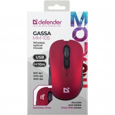 Мишка Defender Gassa MM-105 бездротова 6 кн 1600 dpi безшумна червона (52103)