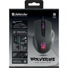 Мишка Defender Wolverine GM-700L ігрова RGB 7 кн 12800 dpi чорна (52700)