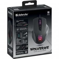 Мишка Defender Wolverine GM-700L ігрова RGB 7 кн 12800 dpi чорна (52700)