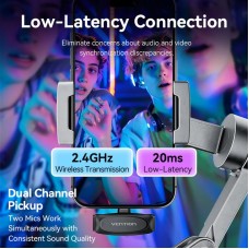 Бездротовий подвійний петличний мікрофон Vention USB-C 2-Pack Wireless Lavalier Black (NCBB0)