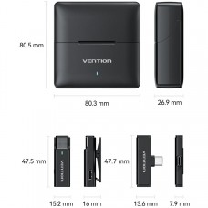 Бездротовий подвійний петличний мікрофон Vention USB-C 2-Pack Wireless Lavalier with Charging Case (NCAB0)