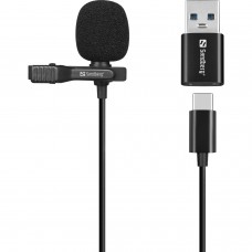Мікрофон петличний Sandberg Streamer USB Clip USB-A/USB-C провідний кабель 3м Black (126-40)