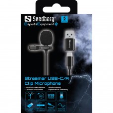 Мікрофон петличний Sandberg Streamer USB Clip USB-A/USB-C провідний кабель 3м Black (126-40)