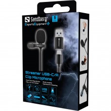Мікрофон петличний Sandberg Streamer USB Clip USB-A/USB-C провідний кабель 3м Black (126-40)