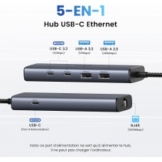 Док станція USB3.2 Type-C RJ45 (1000M)/USB-Ax1 3.2/USB-Ax1 2.0/2xUSB-C 3.2/ PD CM512 сірий (45320)