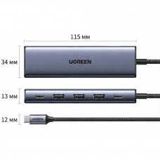 Док-станція USB3.0 Type-C DP4K60Hz/3xUSB-А /2xType-C/100W 5-in-1 CM511 Ugreen (75642)