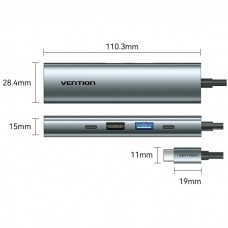Док-станція USB3.0 Type-C HDMI 4K30Hz /USB 3.0/USB 2.0/Type-C 2.0/ PD 100W Hub 5-in-1 Vention (TGLHB)