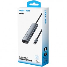 Док-станція USB3.0 Type-C HDMI 4K30Hz /USB 3.0/USB 2.0/Type-C 2.0/ PD 100W Hub 5-in-1 Vention (TGLHB)