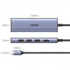 Док-станція USB3.0 Type-C HDMI 4K30Hz/3xUSB-А 3.0/Type-C/PD 100W 6-in-1 CM511 Ugreen (20956A)