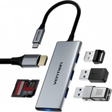 Док-станція USB3.0 Type-C HDMI 4K30Hz/TF/3xUSB-A 3.0 0.15м 6-in-1 Vention (TOOHB)