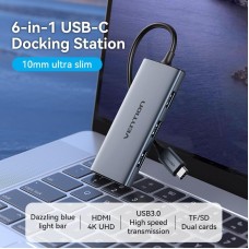 Док-станція USB3.0 Type-C HDMI 4K30Hz/TF/3xUSB-A 3.0 0.15м 6-in-1 Vention (TOOHB)