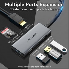 Док-станція USB3.0 Type-C HDMI 4K30Hz/TF/3xUSB-A 3.0 0.15м 6-in-1 Vention (TOOHB)