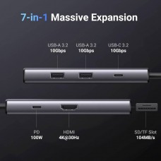 Док-станція USB3.1 Type-C HDMI 4K30Hz/USB 3.0x2/Type-C/SD/TF/ PD 100W CM498 7 in 1 Ugreen (15531)
