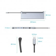 Док-станція USB3.1 Type-C HDMI 4K30Hz/VGA/USB3.0x3/RJ45/SD/TF/TRRS 3.5mm/PD 100W Vention 11in1 (THTHC)
