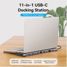 Док-станція USB3.1 Type-C HDMI 4K30Hz/VGA/USB3.0x3/RJ45/SD/TF/TRRS 3.5mm/PD 100W Vention 11in1 (THTHC)