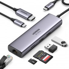 Док-станція USB3.1 Type-C HDMI 4K60Hz/USB 3.0x2/RJ45/SD/TF/PD 100W Ugreen CM512 Сіра (60515)