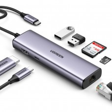Док-станція USB3.1 Type-C HDMI 4K60Hz/USB 3.0x2/RJ45/SD/TF/PD 100W Ugreen CM512 Сіра (90568)