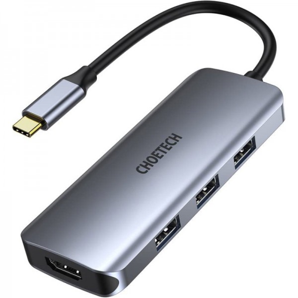 Док-станція USB3.1 Type-C HDMI4K30Hz/3хUSB 3.0/Type-C/ PD100W/SD/TF 7 in 1Choetech (HUB-M19-GY)