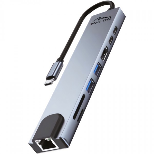 Док-станція USB3.1 Type-C HDMI4K60Hz/2xUSB-A/2xType-C/RJ45/SD/TF/PD 100W 8 in 1 Media-Tech (MT5046)