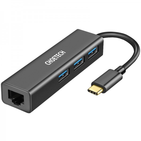 Док-станція USB3.1 Type-C USBx3 3.0/RJ45(1000M) Ethernet 4 in 1 Hub Choetech (HUB-U02-BK)