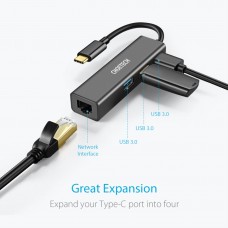 Док-станція USB3.1 Type-C USBx3 3.0/RJ45(1000M) Ethernet 4 in 1 Hub Choetech (HUB-U02-BK)