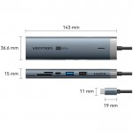Док-станція USB3.2 Type-C HDMI 4K60Hz/USB 3.0/USB2.0/RJ45/SD/TF/PD 100W Hub 8-in-1 Vention (TGUHB)