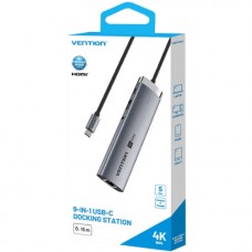 Док-станція USB3.2 Type-C HDMI 4K60Hz/USB 3.0x2/RJ45/SD/TF/3.5mm/PD 100W Hub 9-in-1 Vention (TGVHB)
