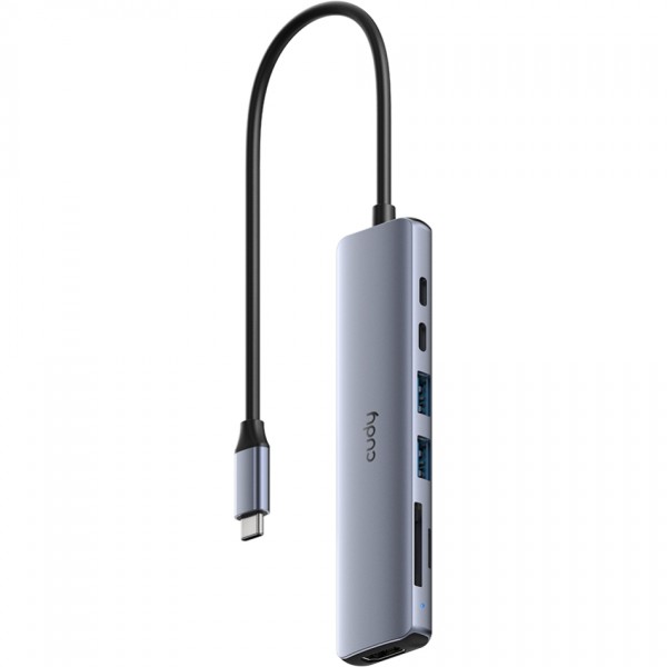Хаб USB 3.0 Type-C -> 2xUSB-A 2xUSB-C 1xHDMI 4K@60Hz SD-card TF-card алюмінієвий корпус CUDY (UH407)