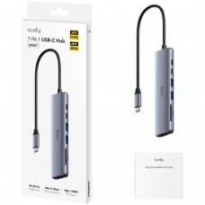 Хаб USB 3.0 Type-C -> 2xUSB-A 2xUSB-C 1xHDMI 4K@60Hz SD-card TF-card алюмінієвий корпус CUDY (UH407)