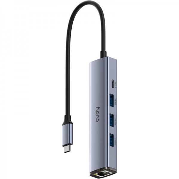 Хаб USB 3.0 Type-C -> 3хUSB-A 1хUSB-C (5 Гбіт/с) 1xGigabit Ethernet port алюмінієвий корпус Cudy (UH605)