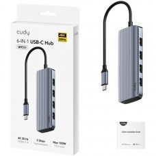 Хаб USB 3.0 Type-C -> 4xUSB-A 1хUSB-C 1xHDMI 4K@60 Hz алюмінієвий корпус Cudy (UH500)