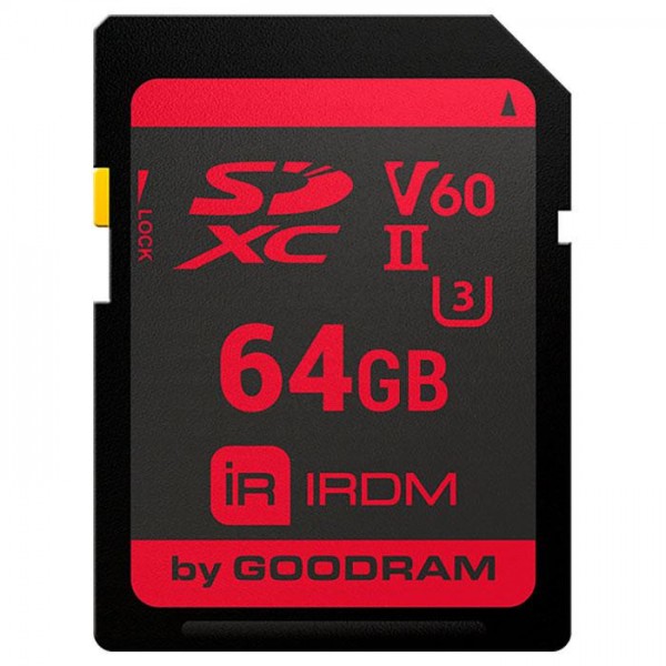 Memory card SD 64Gb GoodRAM IRDM SDXC V60 UHS-II U3 Retail (IR-S6B0-0640R11)