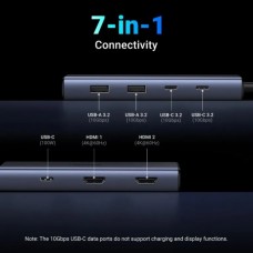 Док-станція USB3.2 Type-C HDMIx2 4K60Гц/2xUSB-A 3.2/2xType-C 3.2 10Гбіт/с/ PD 100Вт сірий CM498 (45379)