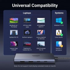 Док-станція USB3.2 Type-C HDMIx2 4K60Гц/2xUSB-A 3.2/2xType-C 3.2 10Гбіт/с/ PD 100Вт сірий CM498 (45379)