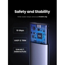 Зовнішня кишеня Ugreen CM767 USB 3.2 Gen 2 NVMe/SATA 10 Гбіт/с UASP TRIM до 8 ТБ Сіра (15813)