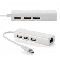 Хаб USB 2.0 Type-C 3xUSB 2.0 + RJ45 Fast Ethernet White (S0742)