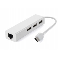Хаб USB 2.0 Type-C 3xUSB 2.0 + RJ45 Fast Ethernet White (S0742)