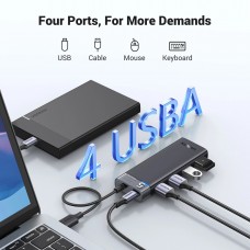 Хаб USB 3.0 4хUSB-A 3.2 Gen1 10Gbps Black CM653 Ugreen (15548)