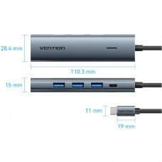 Хаб USB 3.0 Type-C 4xUSB 3.0/1xUSB-C 5Gbps Black Vention (TGZHB)