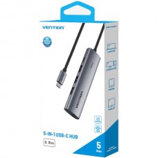 Хаб USB 3.0 Type-C 4xUSB 3.0/1xUSB-C 5Gbps Black Vention (TGZHB)