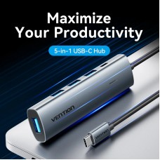Хаб USB 3.0 Type-C 4xUSB 3.0/1xUSB-C 5Gbps Black Vention (TGZHB)