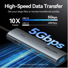Хаб USB 3.0 Type-C 4xUSB 3.0/1xUSB-C 5Gbps Black Vention (TGZHB)