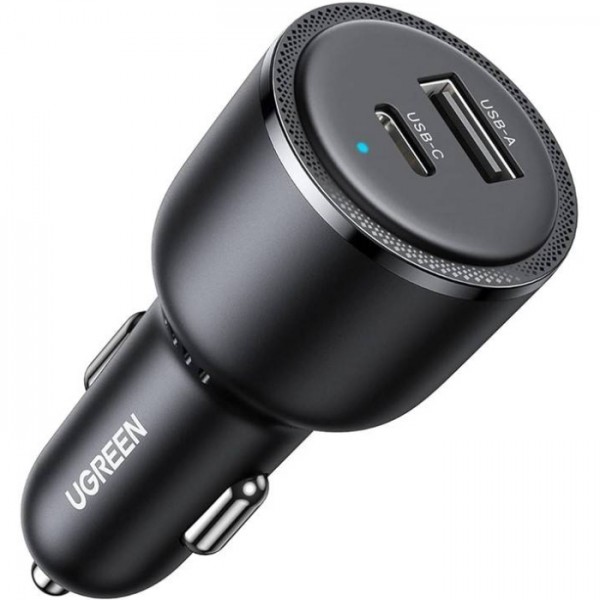 Автозарядка 2xUSB 63W (USB-C+USB-A) QC 3.0 Чорна (EC701) UGREEN (35023)