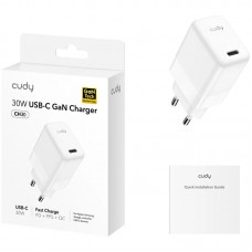 Зарядний пристрій 1xUSB 30W (GaN 1хUSB-C QC+PD 3.0 вилка ЄС для iPhone 12) Cudy (CH30)